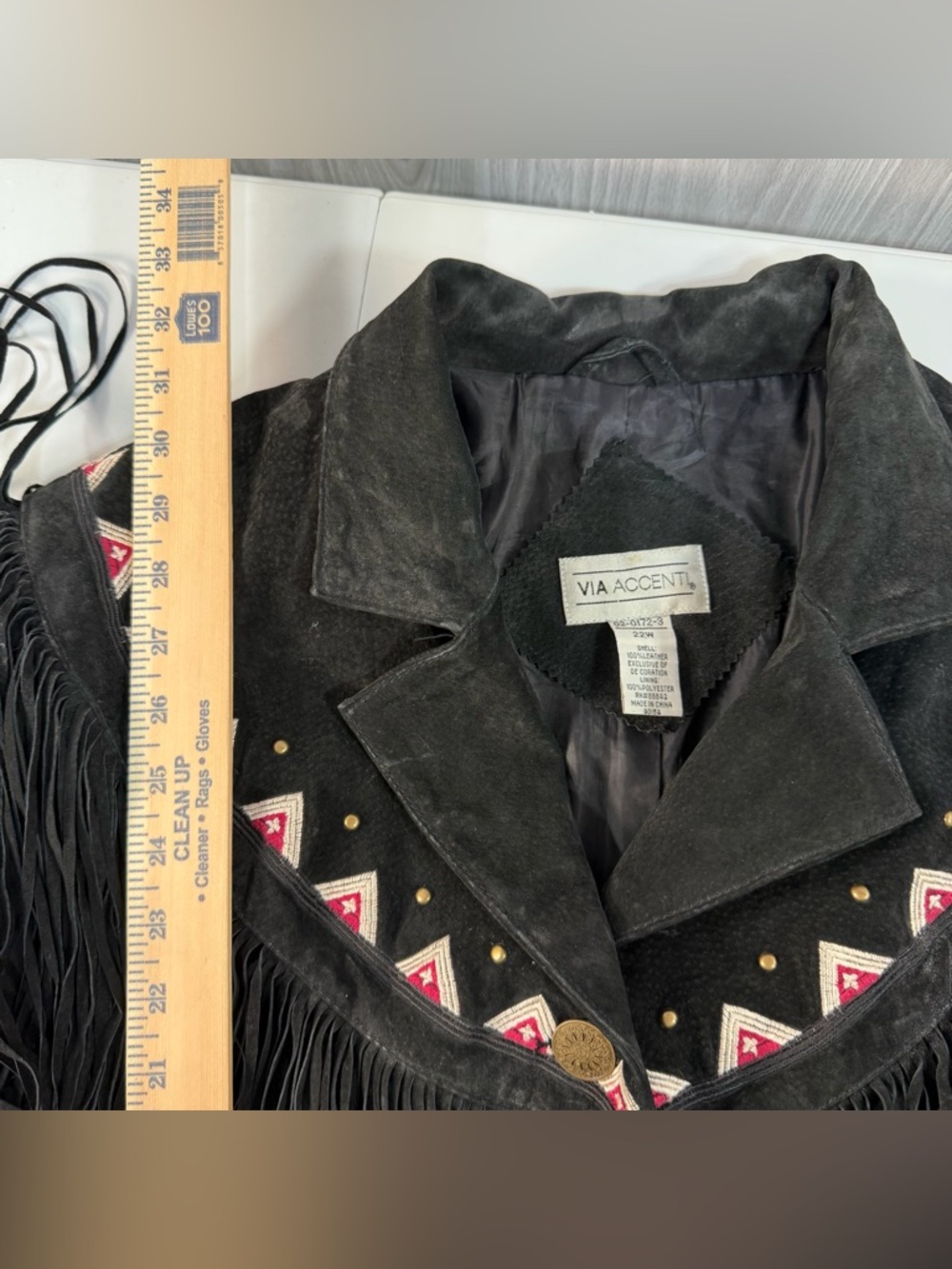 Vintage Leather Black Suede Fringe Western Women’s 22 Plus Embroidered Coat Read - Picture 7 of 8